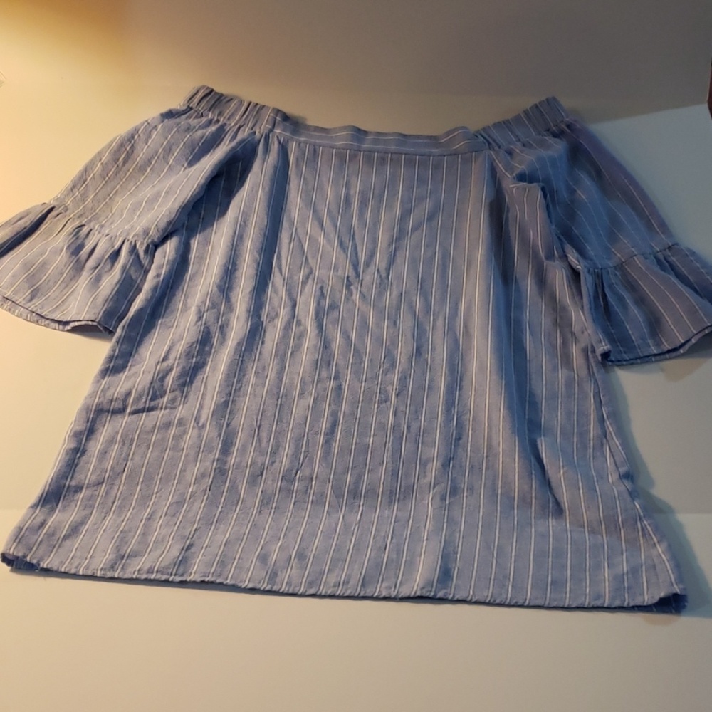 Tobi off shoulder blue striped top boho